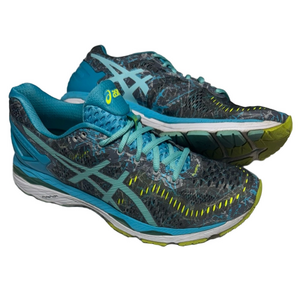 ASICS Women Lady Size 10 Running Shoes Teal Blue Green Lace Up Sneakers Sporty